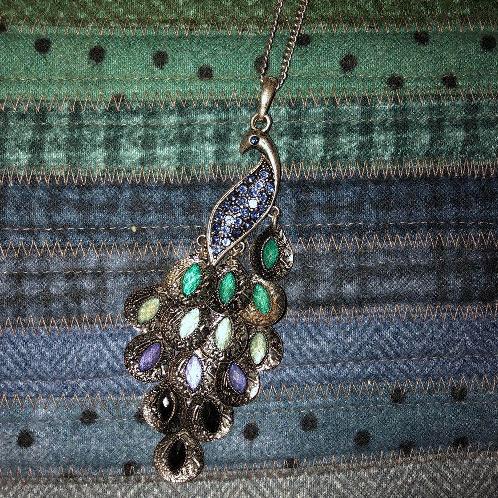 Jewel peacock silver chain necklace